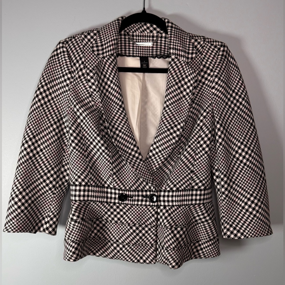 White House Black Market Houndstooth 3/4 sleeve Blazer